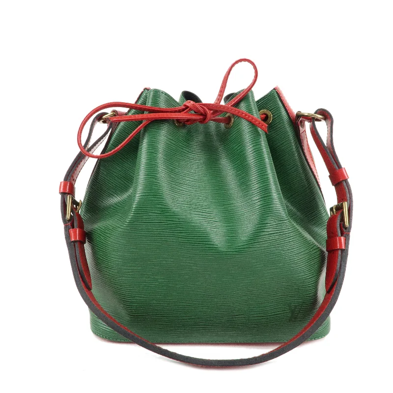 Louis Vuitton handbags with a patent - leather finish for a shiny lookLouis Vuitton Epi Petit Noe Shoulder Bag Bi ColorGreen Red M44147