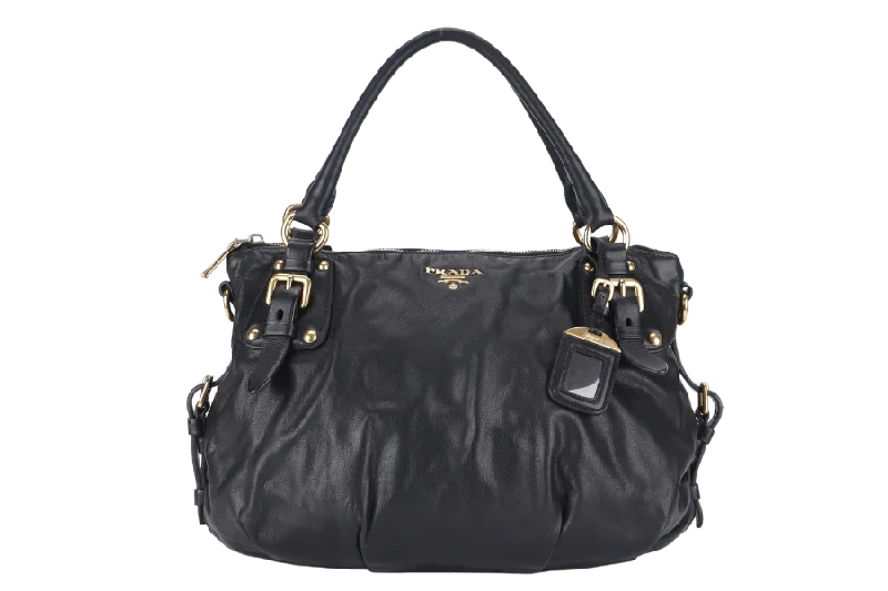 Ladies Prada shoulder bags with a magnetic - closure flap for easy opening and closingPRADA SATCHEL BAG (BR4281) WITH STRAPS BLACK CALFSKIN NO DUST COVER