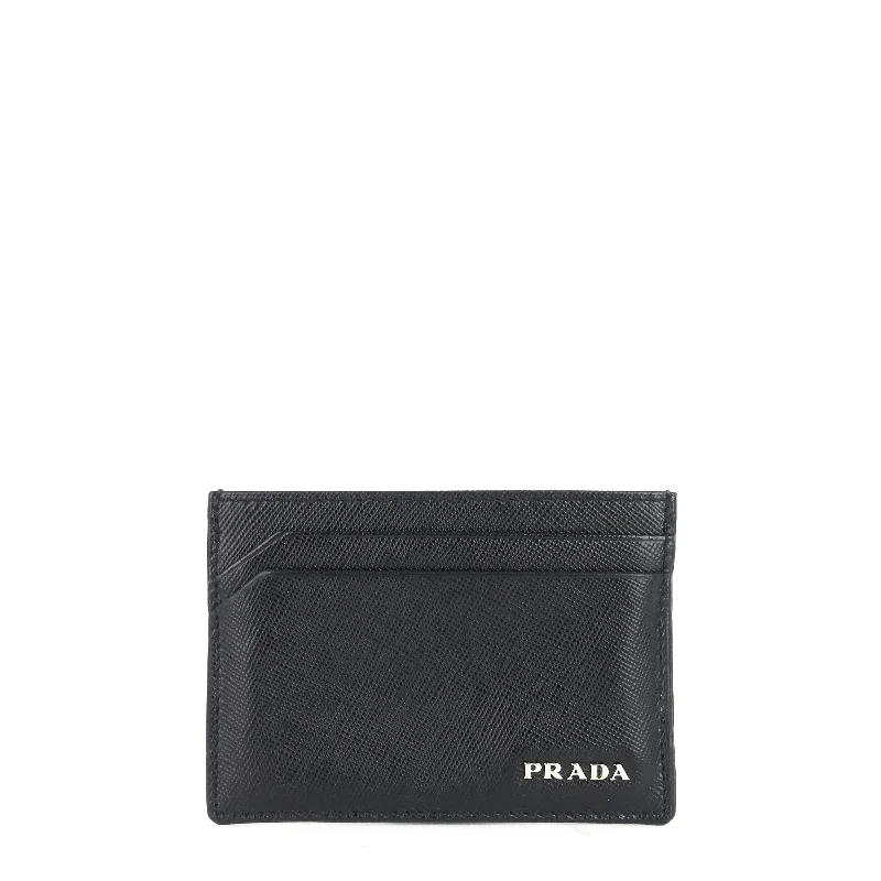 Ladies Prada shoulder bags with a wide - width strap for enhanced comfortLogo Saffiano Leather Card Holder