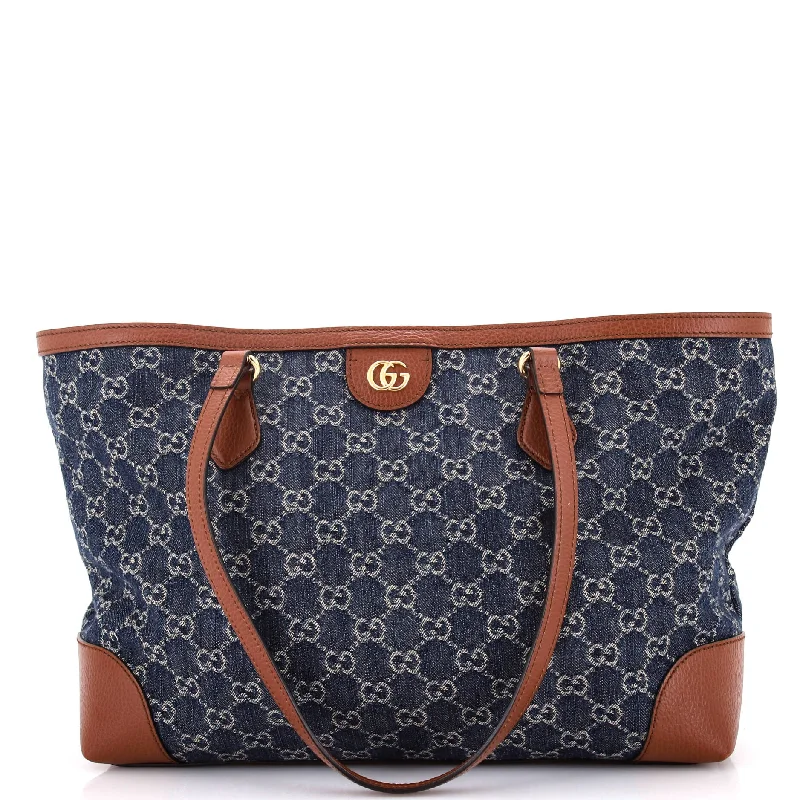 Gucci tote bags for women with a double - handle designOphidia Shopping Tote GG Denim Medium