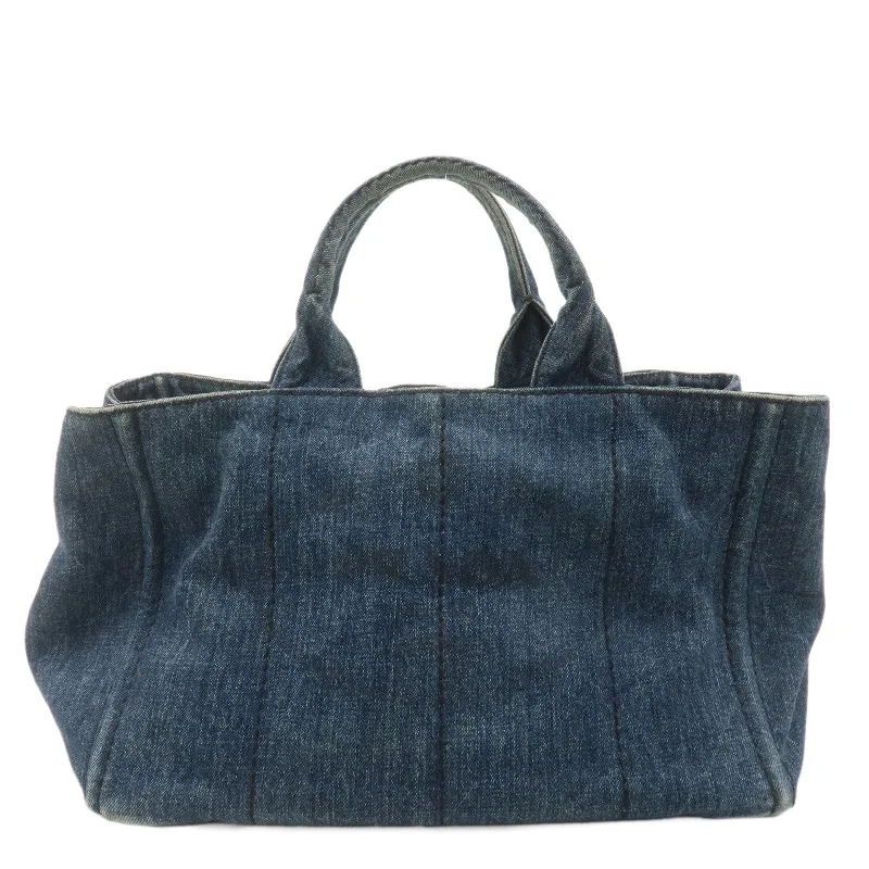 Ladies Prada shoulder bags with a wide - width strap for enhanced comfortPRADA Logo Canapa Denim Tote bag Hand Bag Blue B1877B