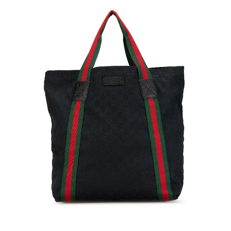 Women Gucci bags with a magnetic snap closure for easy accessBlack Gucci GG Canvas Web Tote