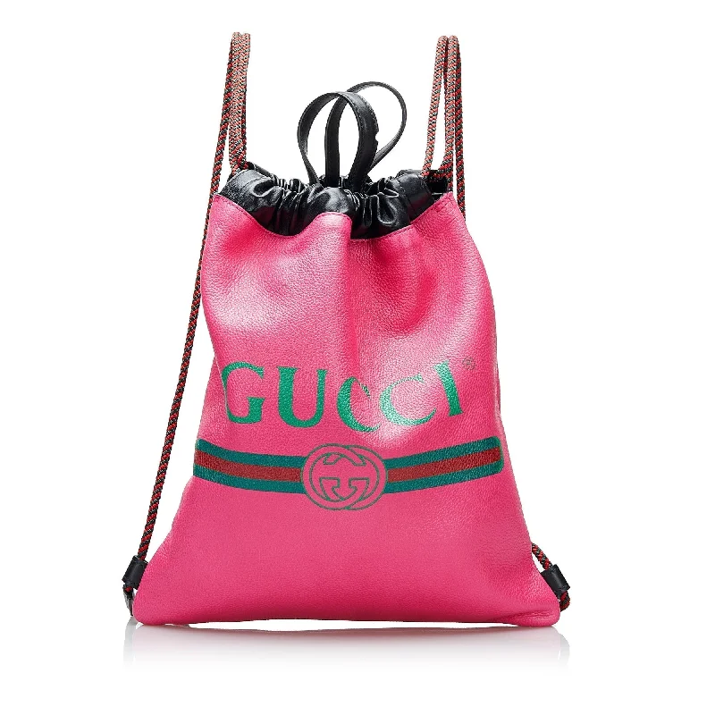 Women Gucci backpacks with a luxurious leather finishGucci Logo Drawstring Backpack