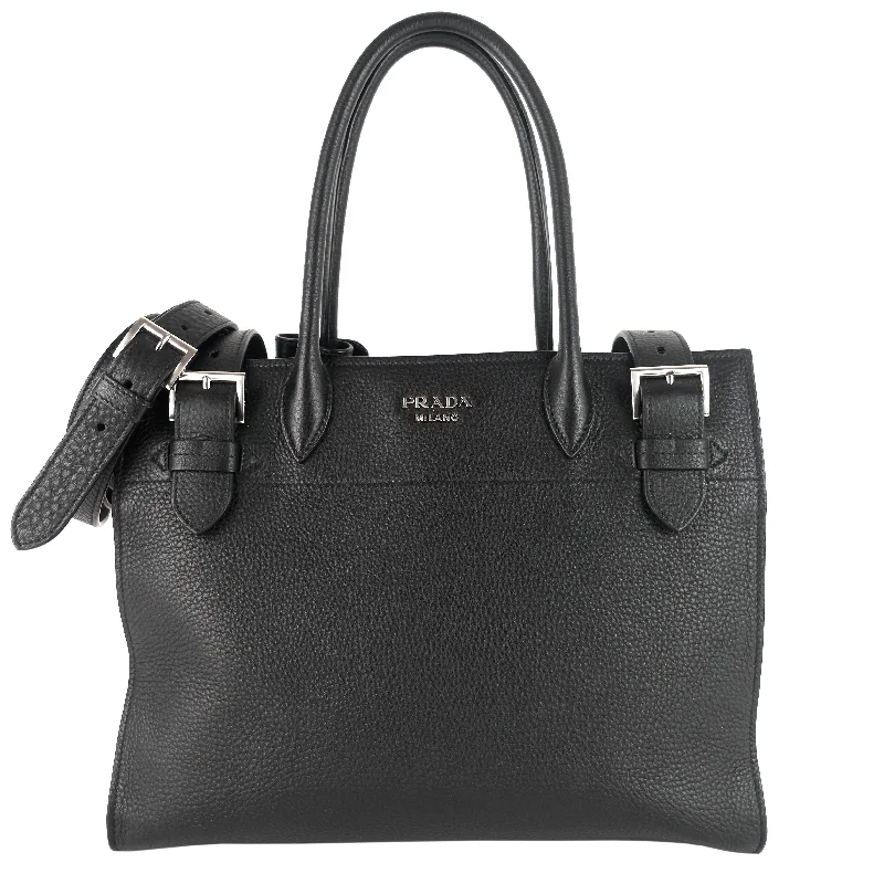 Prada bags with a front - flap pocket for quick access to essentialsBuckle Leather Tote Bag