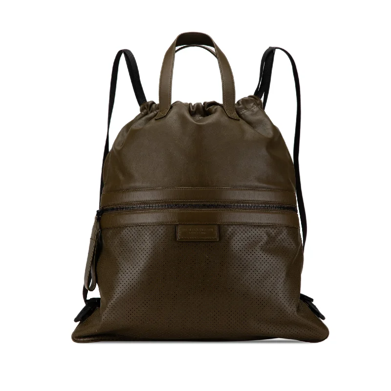 Bottega Veneta bags with chain - link detailsGreen Bottega Veneta Perforated Leather Drawstring Backpack