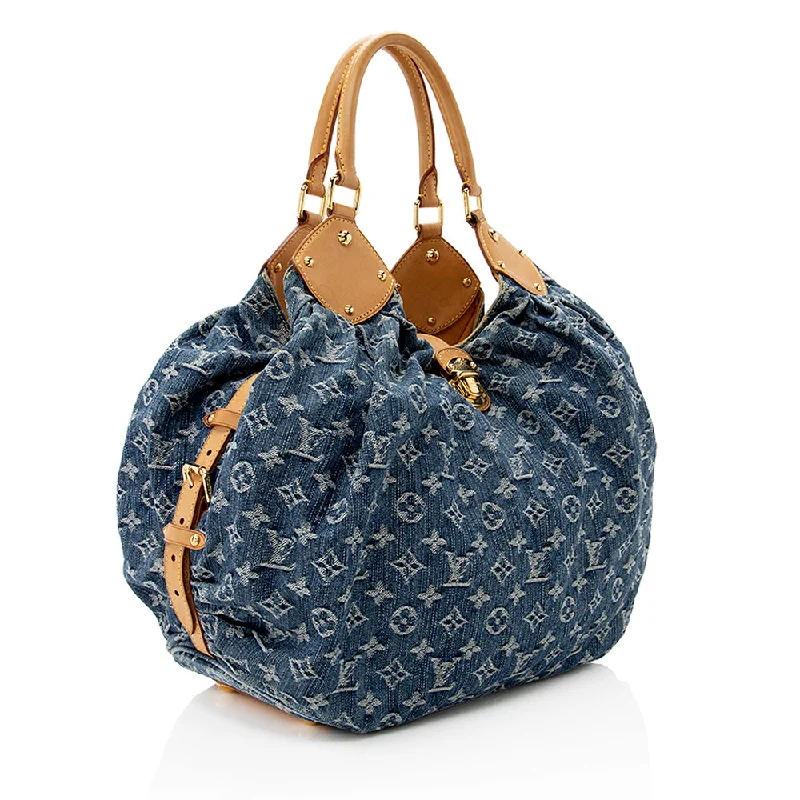 Louis Vuitton handbags with a back - zip pocket for storing valuablesLouis Vuitton Limited Edition Monogram Denim XL Hobo (19918)