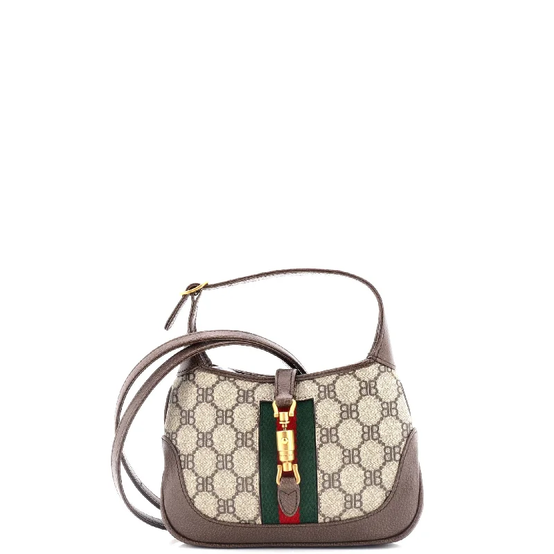 Women Gucci crossbody bags with a woven leather strapx Gucci The Hacker Project Jackie 1961 Hobo BB Coated Canvas Mini