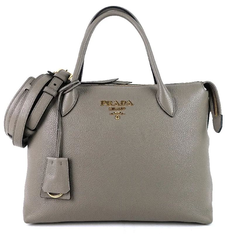 Prada handbags with a metal - framed clasp for durability and styleConvertible Large Vitello Daino Tote Bag