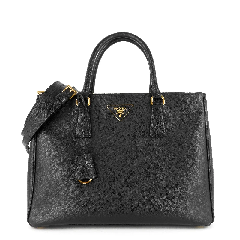 Prada bags with a front - zip pocket for small items like cards and keysDouble Zip Lux Medium Saffiano Leather Tote Bag