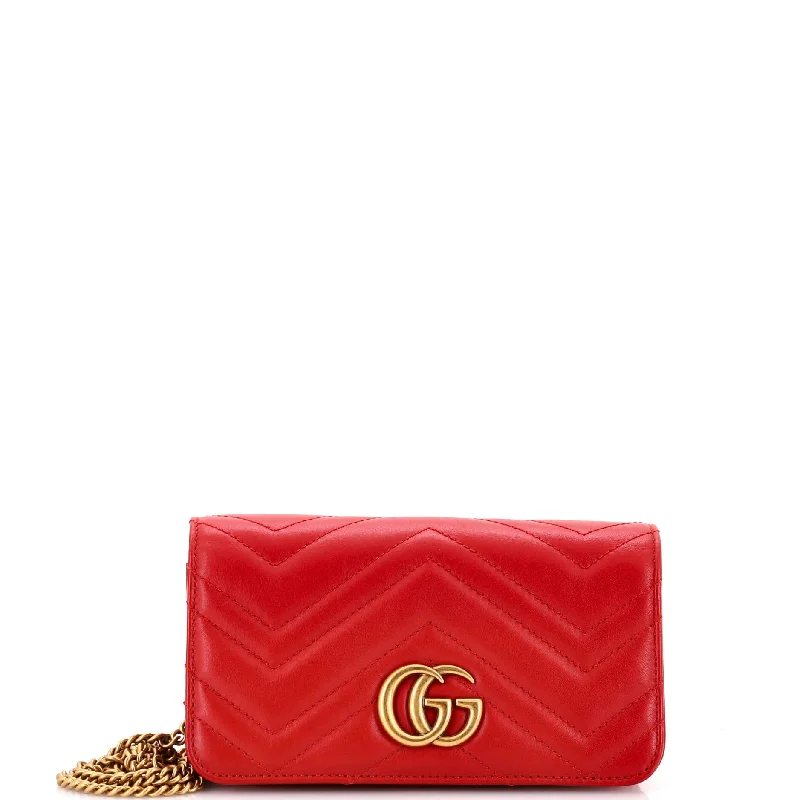 Women Gucci bags with interlocking G hardware for a classic lookGG Marmont Chain Flap Bag Matelasse Leather Mini