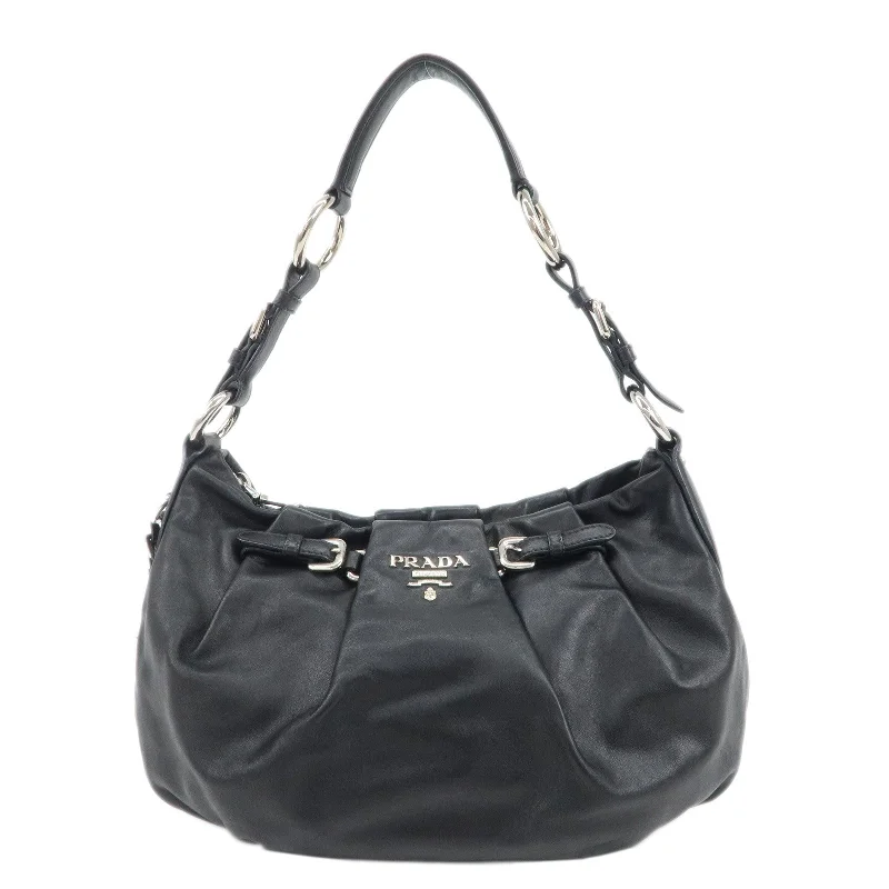 Ladies Prada shoulder bags with a single - handle design for simplicityPRADA Soft Calf Leather Shoulder Bag Black BR3795