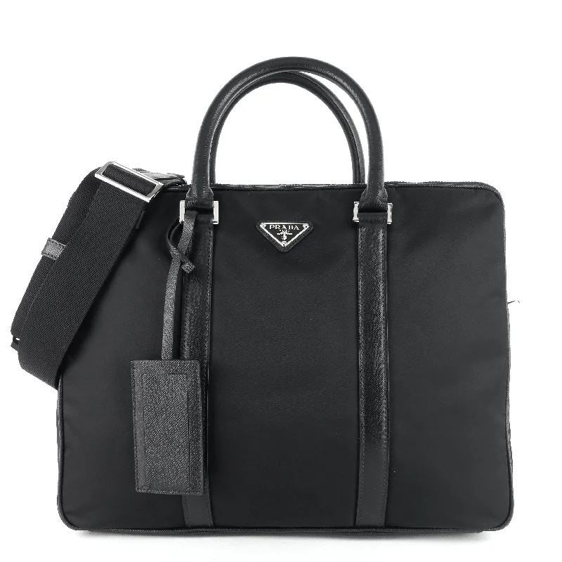 Prada Galleria bags with a structured silhouette for a professional lookConvertible Tessuto Nylon and Saffiano Leather Briefcase Bag