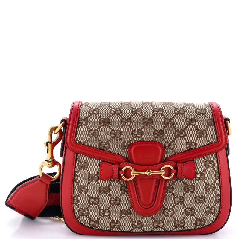 Women Gucci crossbody bags in a bold red colorLady Web Shoulder Bag GG Canvas Medium