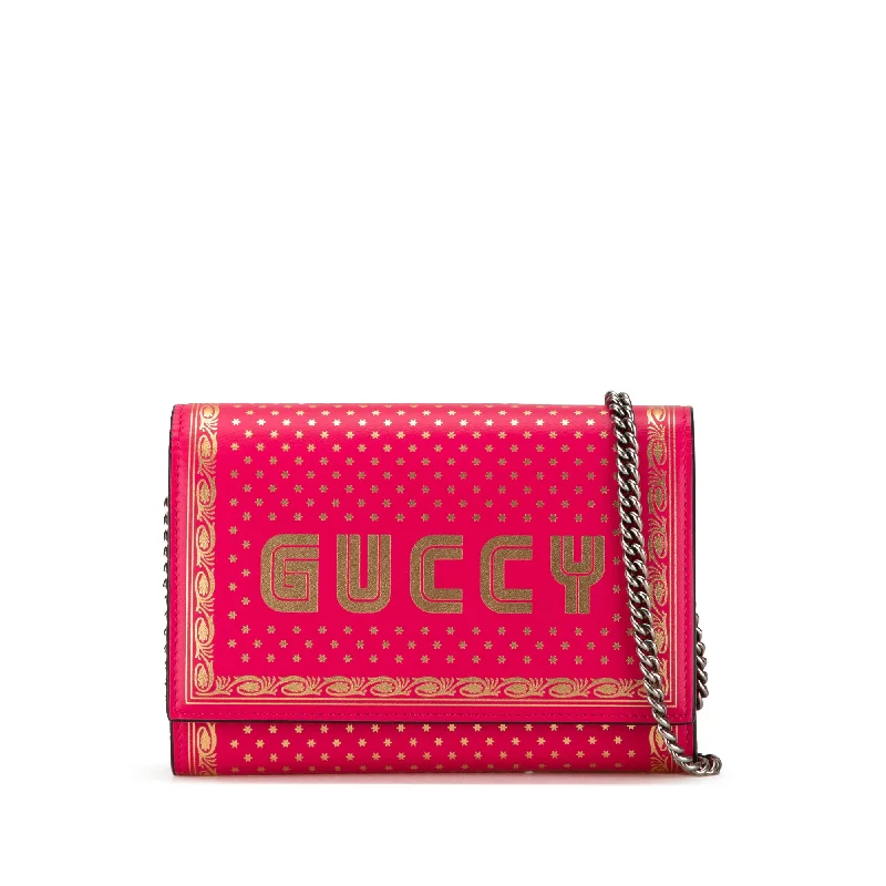 Ladies Gucci Dionysus bags with a chain - link shoulder strapPink Gucci Guccy Sega Wallet On Chain Crossbody Bag