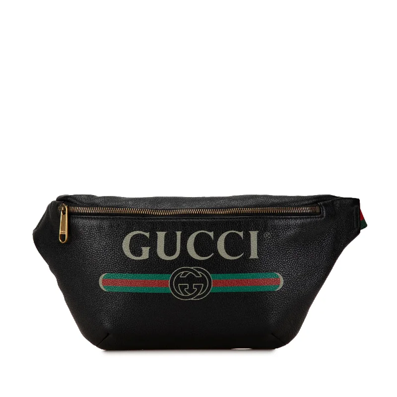 Women Gucci Sylvie bags with a leather - wrapped handleBlack Gucci Leather Logo Belt Bag