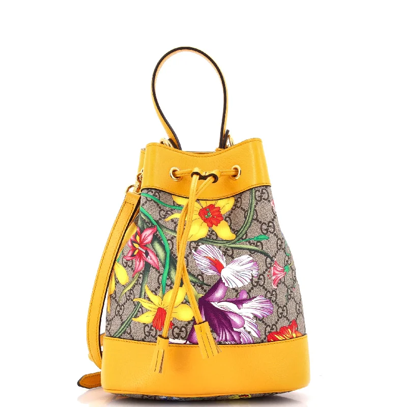 Gucci handbags for women with a patent - leather finishOphidia Bucket Bag Flora GG Coated Canvas and Leather  Small