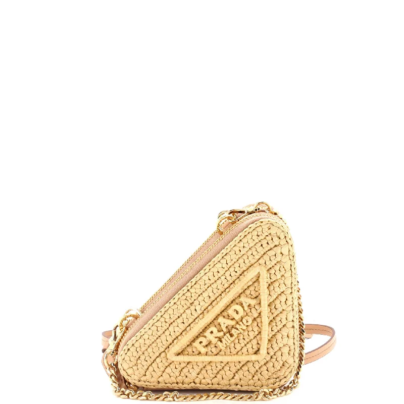 Prada bags with a zippered interior pocket for separating itemsTriangle Logo Zip Around Shoulder Bag Raffia and Leather Mini