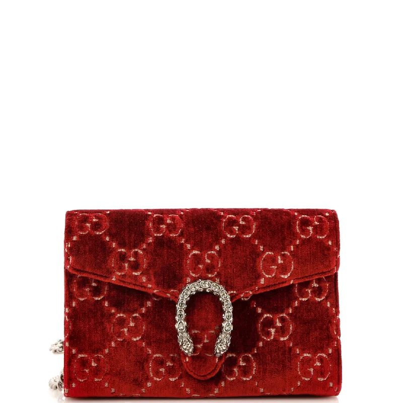 Women Gucci bags with interlocking G hardware for a classic lookDionysus Chain Wallet GG Velvet Small