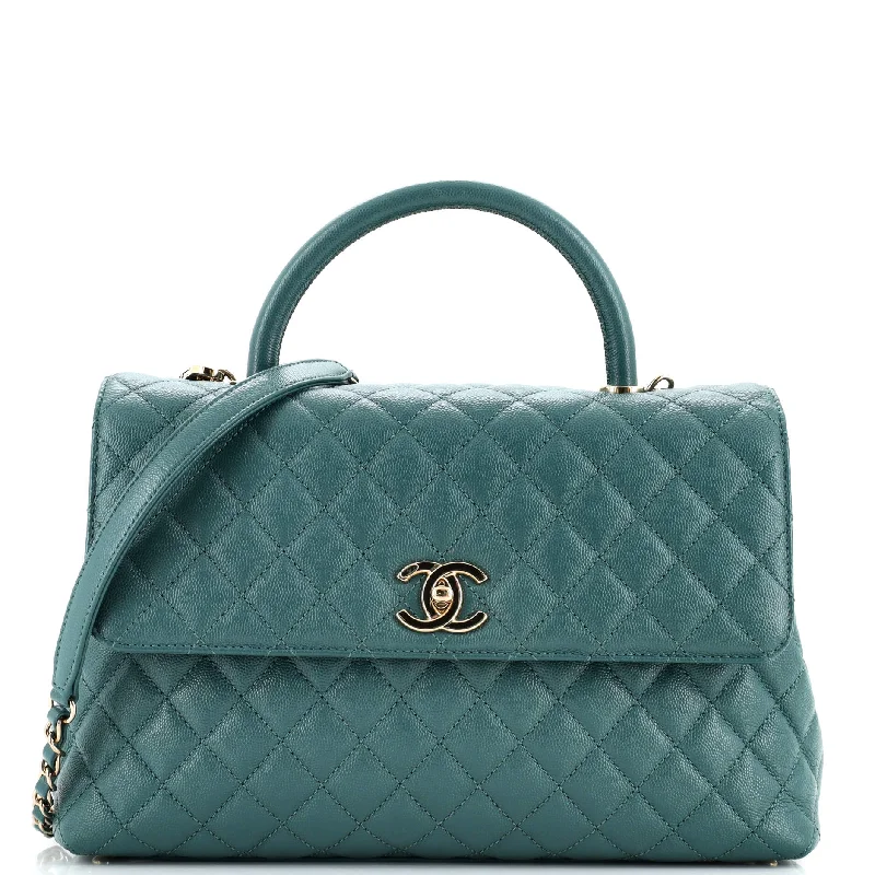 Women Gucci Sylvie bags featuring the signature web stripeCoco Top Handle Bag Quilted Caviar Medium