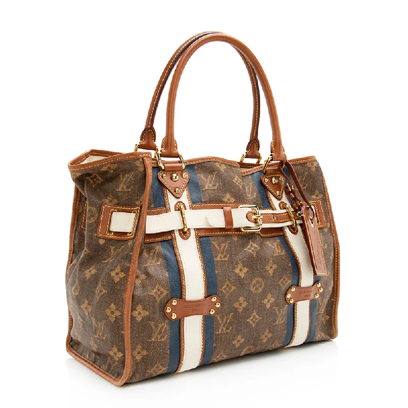 Louis Vuitton handbags with a beaded trim for a touch of glamourLouis Vuitton Limited Edition Monogram Tisse Rayures GM Tote (20136)