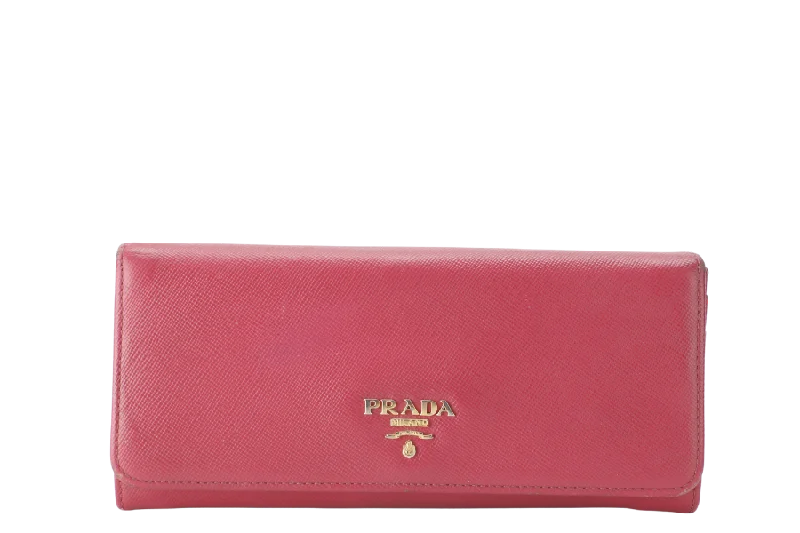 Prada Galleria bags with a structured silhouette for a professional lookPRADA PEONY PINK SAFFIANO LONG WALLET (1MH132) WITH BOX NO CARD