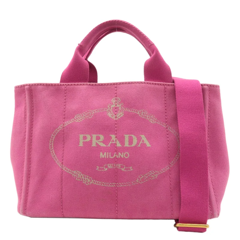 Ladies Prada Galleria bags with a detachable shoulder strapPRADA Canapa Mini Canvas 2Way Bag Hand Bag Pink B2439G