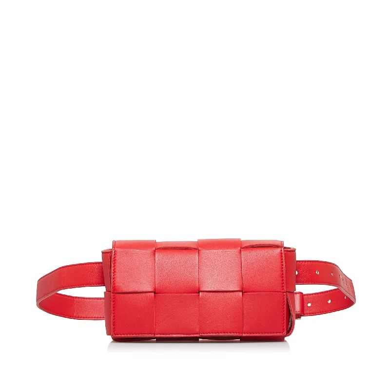 Bottega Veneta bags for book clubsRed Bottega Veneta Calfskin Intrecciato Cassette Belt Bag