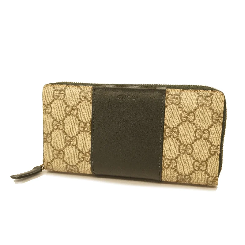 Women Gucci bags with a zip - around closure for securityGucci Long Wallet 451249 GG Supreme Beige/Black Silver metal