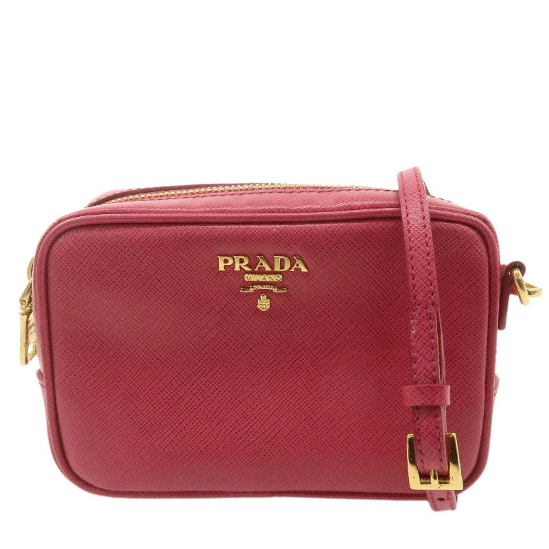 Ladies Prada shoulder bags with a magnetic - closure flap for easy opening and closingPRADA Logo Leather Crossbody Shoulder Bag Pink 1N1674