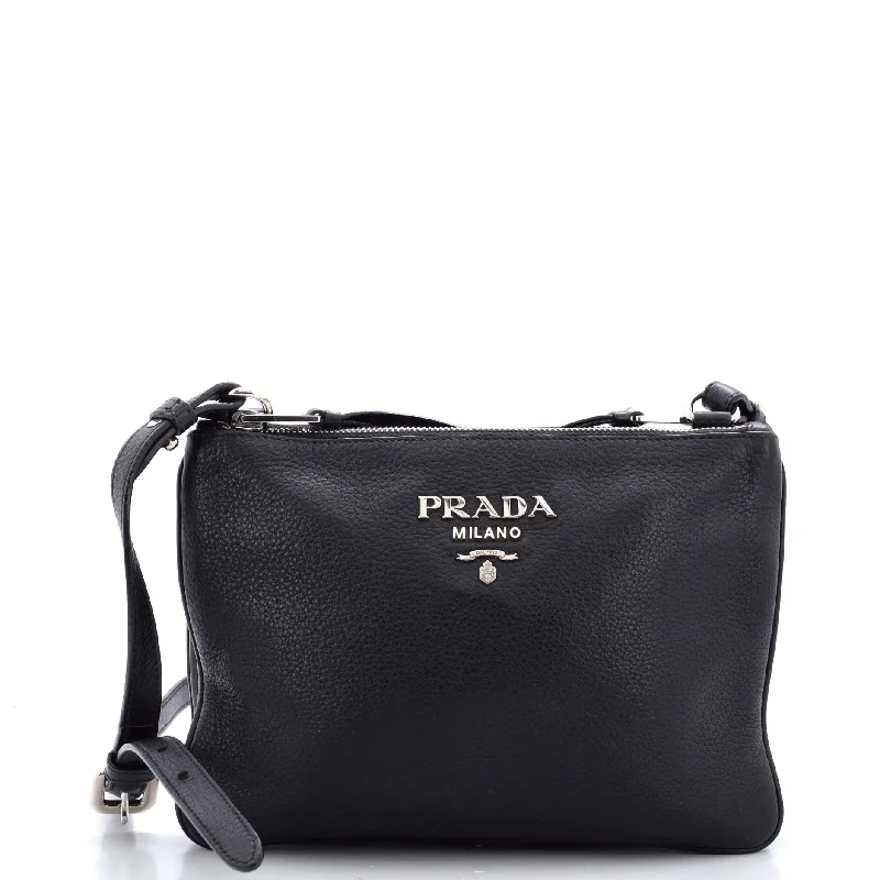 Prada nylon backpacks with a sleek, minimalist appearanceDouble Zip Crossbody Bag Vitello Daino Small