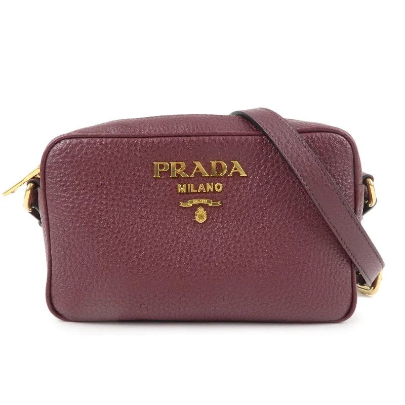 Ladies Prada Galleria bags with a textured leather surface for a more tactile lookPRADA Logo Leather Shoulder Bag Crossbody Bag Purple 1BH096