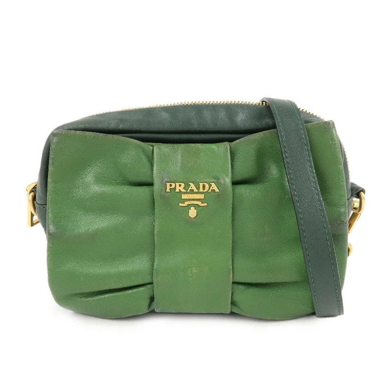 Small - sized Prada Saffiano leather bags for a compact and stylish carryPRADA Logo Leather Ribbon Shoulder Bag Green BP0166