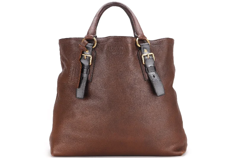 Prada handbags with a patent - leather finish for a shiny and sophisticated appearancePRADA HOBO BROWN DEERSKIN GOLD HARDWARE, NO DUST COVER & BOX