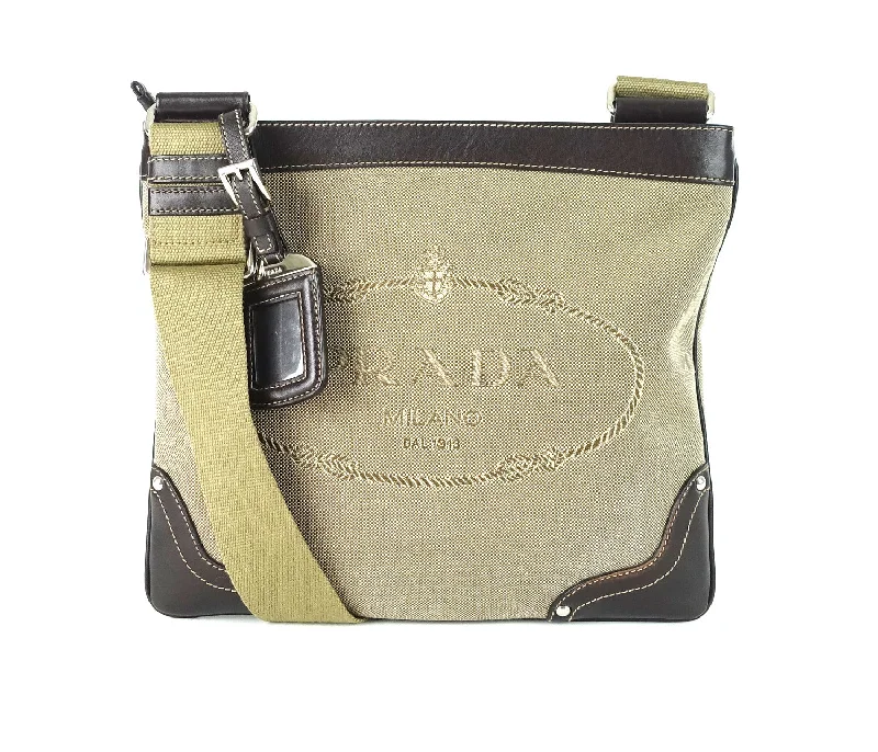 Prada handbags with a beaded trim for a touch of glamour and eleganceCanvas and Leather Crossbody Bag