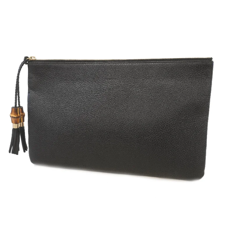 Ladies Gucci shoulder bags with a single - handle designGucci Clutch Bag Bamboo 449653 Leather Black Gold metal