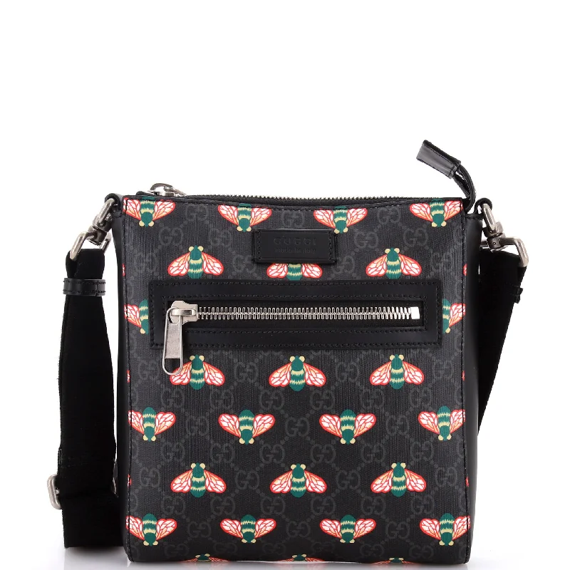 Women Gucci Sylvie bags with a monogram - embossed leatherFront Zip Messenger Bestiary Bee Print GG Coated Canvas Small