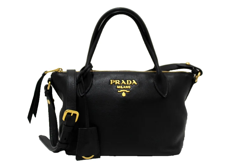 Prada tote bags with a spacious interior and a magnetic - snap closureAuthentic Prada Black Soft Leather Small Zipper Tote Bag