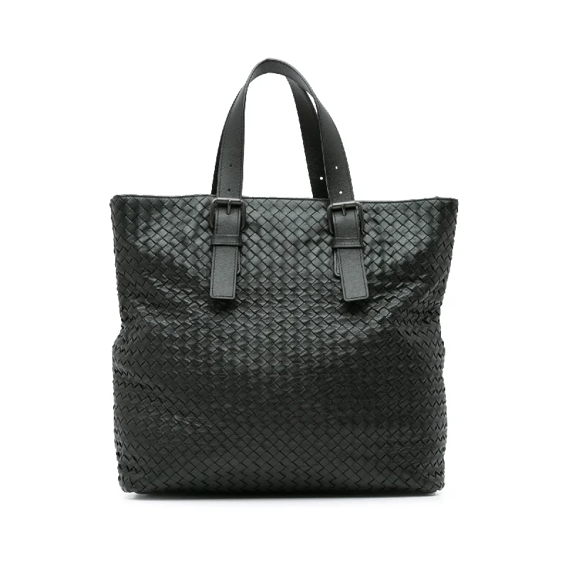 Bottega Veneta bags in metallic finishesBlack Bottega Veneta Nappa Intrecciato Belt Strap Tote