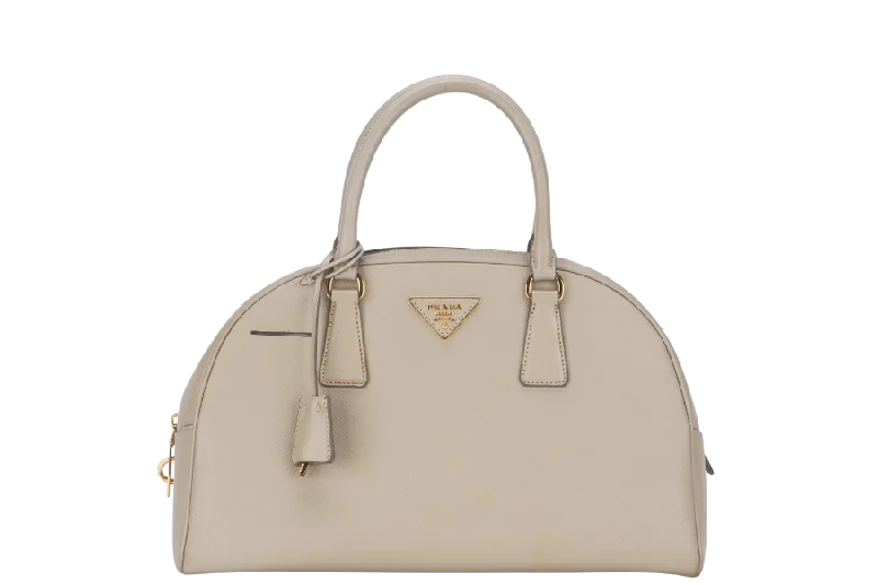 Prada bags with a front - flap pocket for quick access to essentialsPRADA DOME HANDBAG (BL0852) POMICE SAFFIANO LEATHER GOLD HARDWARE WITH LOCK&KEYS, DUST COVER AND CARD