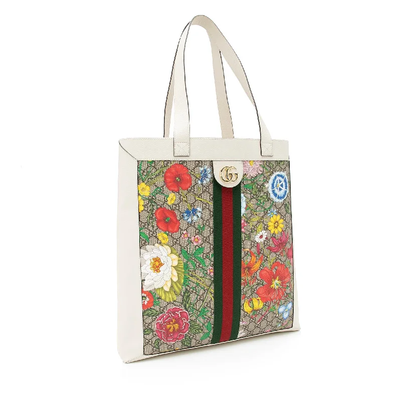 Ladies Gucci Dionysus bags with a detachable shoulder strapGucci GG Supreme Flora Ophidia Vertical Shopping Tote (SHF-0C0Gj1)