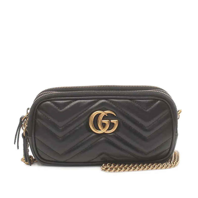 Women Gucci Sylvie bags with a monogram - embossed leatherBlack Gucci Mini Leather GG Marmont Triple-Zip Crossbody