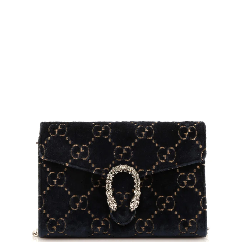 Women Gucci bags with a chain - link trim and a leather bodyDionysus Chain Wallet GG Velvet Small