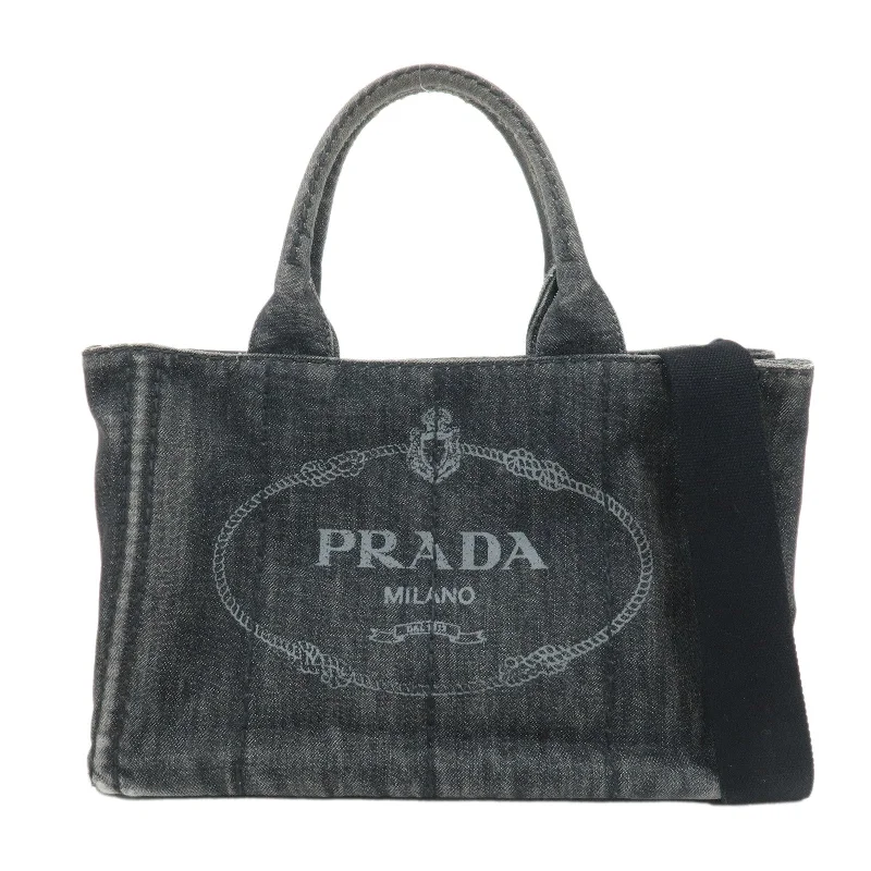 Ladies Prada Re - Edizione 2005 bags with a star - shaped charm for a playful touchPRADA Canapa Mini Canvas 2Way Bag Tote Bag Black 1BG439