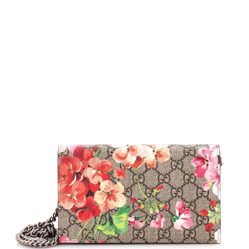 Gucci handbags for women with a back - zip pocketChain Wallet Blooms Print GG Coated Canvas