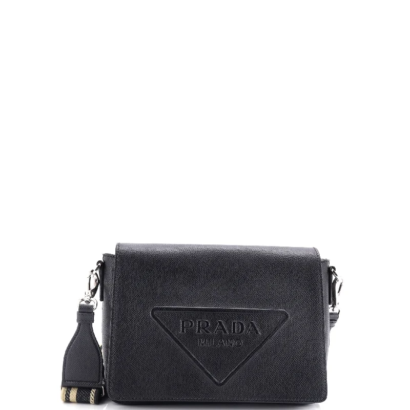 Prada Galleria bags with a structured silhouette for a professional lookTriangle Logo Flap Crossbody Bag Embossed Saffiano Leather Small