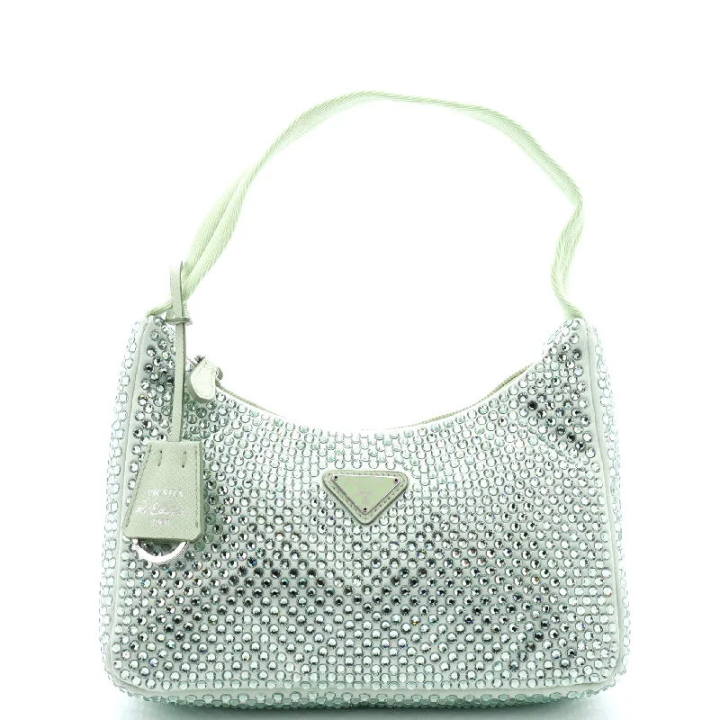 Prada crossbody bags with adjustable nylon straps for comfort and durabilityRe-Edition 2000 Hobo Crystal Embellished Satin Mini