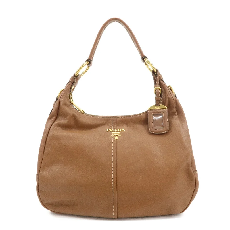 Ladies Prada shoulder bags with a wide - width strap for enhanced comfortPRADA Leather Shoulder Bag Hand Bag Brown