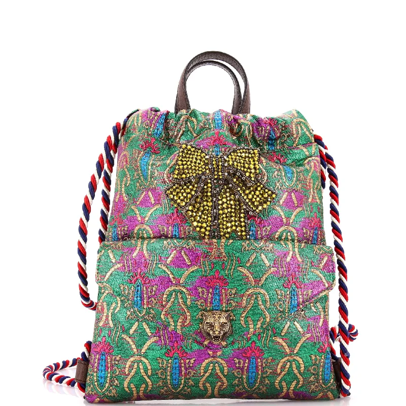 Women Gucci crossbody bags with a keychain holderDrawstring Backpack Brocade Small