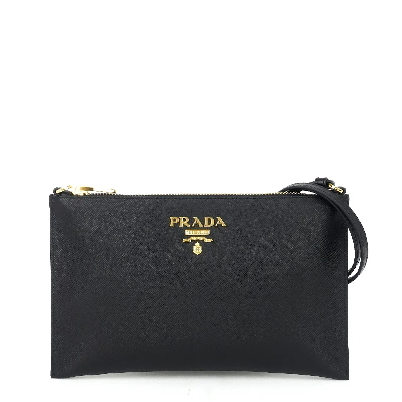 Ladies Prada shoulder bags with a single - handle design for simplicitySaffiano Leather Flat Zip Shoulder Bag