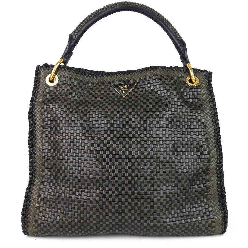 Prada Cahier bags with a detachable shoulder strap for versatile carryingMadras Woven Leather Shoulder Bag